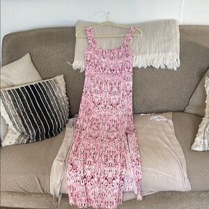 Pink and White Sleeveless Maxi Dress